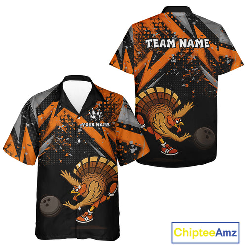 Custom Funny Turkey Bowling Jersey Black & Orange Thanksgiving Bowling Team Hawaiian Shirt NQS10671