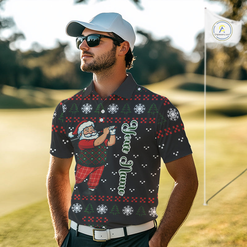 Funny Ugly Christmas pattern Santa Golf Polo Shirts For Men Custom best Mens golf wear, golfing gifts NQS11067