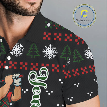 Funny Ugly Christmas pattern Santa Golf Polo Shirts For Men Custom best Mens golf wear, golfing gifts NQS11067