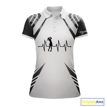 Load image into Gallery viewer, Black &amp; White Golf Heartbeat US Flag Golf Polo Shirts for Women Custom Patriotic ladies golf attire NQS11754