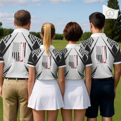 Black & White Golf Heartbeat American Flag Golf Polo Shirts for Men Custom Patriotic mens golf attire NQS11754