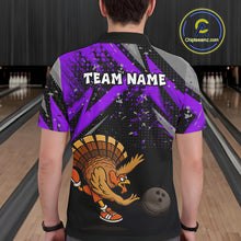Load image into Gallery viewer, Custom Funny Turkey Bowling Jersey Black and Purple Thanksgiving Bowling Team Men Polo, 1/4 Zip Shirt NQS10901