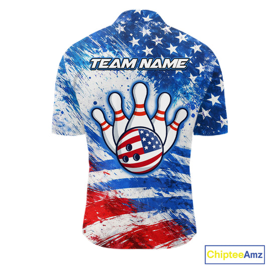 Red, White and Blue American Flag Bowling Shirts For Men Custom patriotic Team Bowling Jerseys NQS11505