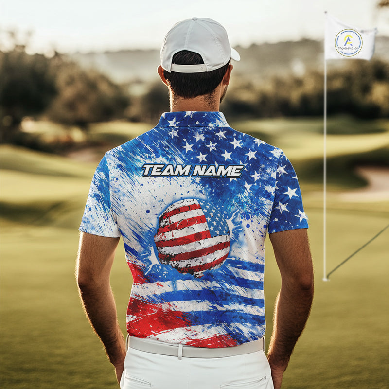 Red, White and Blue American Flag Golf Polo Shirts For Men Custom patriotic Team mens golf tops NQS11506