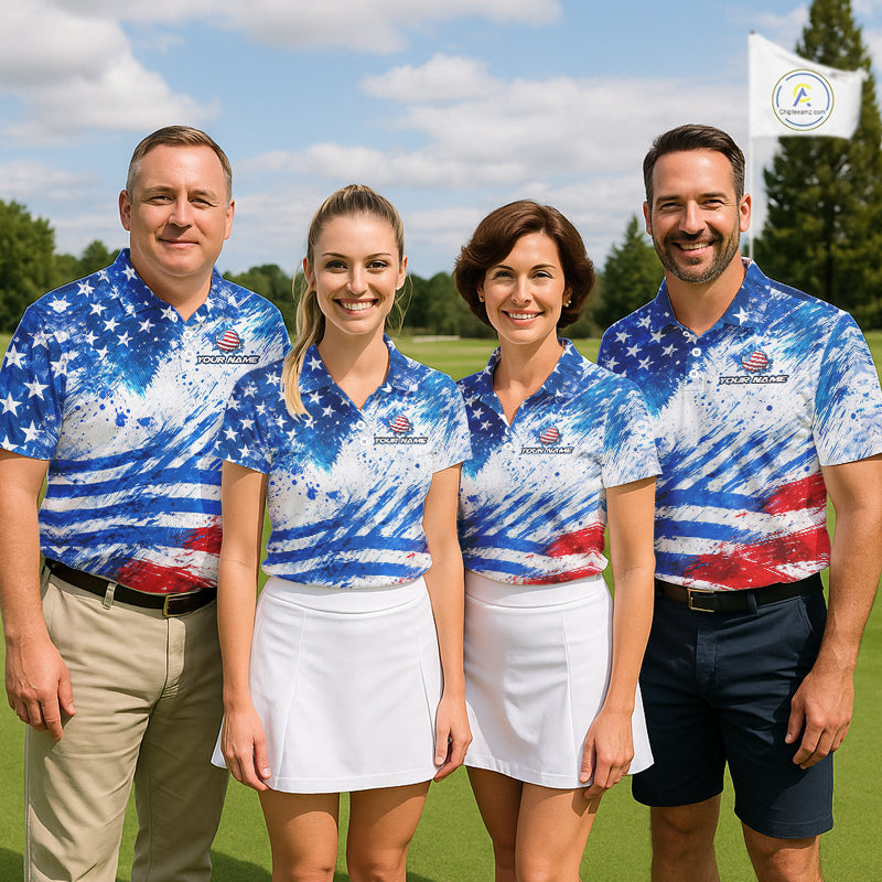 Red, White and Blue American Flag Golf Polo Shirts For Men Custom patriotic Team mens golf tops NQS11506