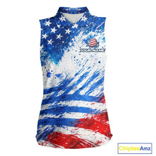 Load image into Gallery viewer, Red, White and Blue American Flag Sleeveless Golf Polo Shirts Custom patriotic Team womens golf tops NQS11506