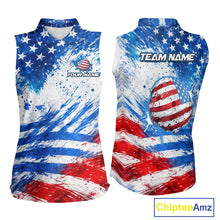 Load image into Gallery viewer, Red, White and Blue American Flag Sleeveless Golf Polo Shirts Custom patriotic Team womens golf tops NQS11506