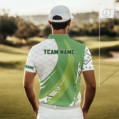 White and Green Golf pattern polo golf shirt for men Custom men's golf outfit, unique golf gifts NQS11107