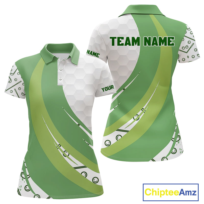 White and Green Golf pattern polo golf shirt for Women Custom ladies's golf outfit, unique golf gifts NQS11107