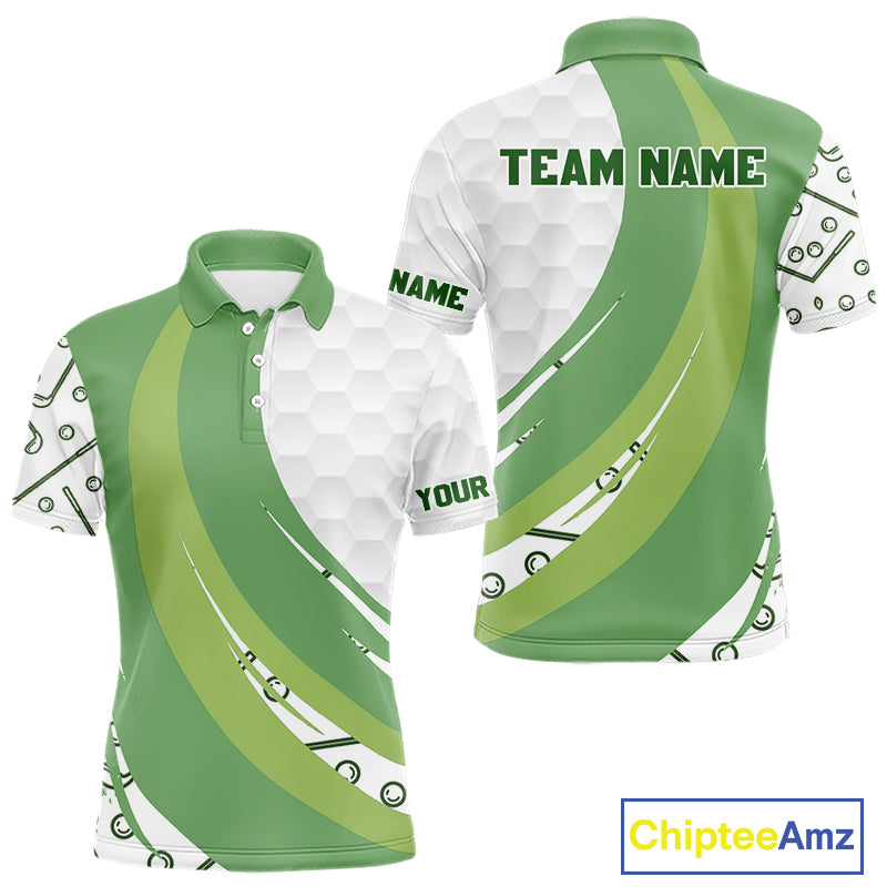 White and Green Golf pattern polo golf shirt for men Custom men's golf outfit, unique golf gifts NQS11107