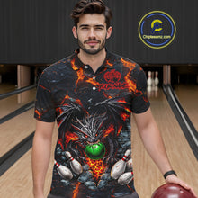 Load image into Gallery viewer, Custom Black And Orange Magma Dragon Bowling Shirts, Dragon Bowling Team Polo, 1/4 zip Jersey For Men NQS11559