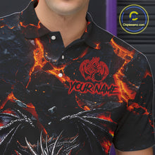 Load image into Gallery viewer, Custom Black And Orange Magma Dragon Bowling Shirts, Dragon Bowling Team Polo, 1/4 zip Jersey For Men NQS11559