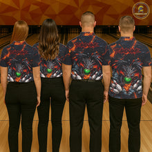 Load image into Gallery viewer, Custom Black And Orange Magma Dragon Bowling Shirts, Dragon Bowling Team Polo, 1/4 zip Jersey For Men NQS11559