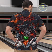 Load image into Gallery viewer, Custom Black And Orange Magma Dragon Bowling Shirts, Dragon Bowling Team Polo, 1/4 zip Jersey For Men NQS11559