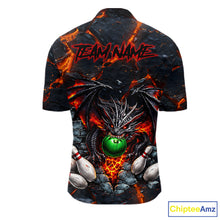 Load image into Gallery viewer, Custom Black And Orange Magma Dragon Bowling Shirts, Dragon Bowling Team Polo, 1/4 zip Jersey For Men NQS11559
