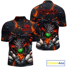Load image into Gallery viewer, Custom Black And Orange Magma Dragon Bowling Shirts, Dragon Bowling Team Polo, 1/4 zip Jersey For Men NQS11559