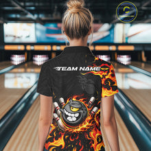 Load image into Gallery viewer, Funny Angry Bowling Polo, 1/4 Zip Shirt for Women Custom Black and Orange Flame Bowling Team jerseys NQS11683