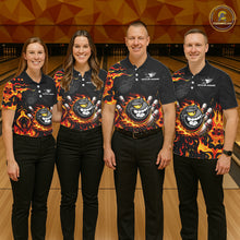 Load image into Gallery viewer, Funny Angry Bowling Polo, 1/4 Zip Shirt for Women Custom Black and Orange Flame Bowling Team jerseys NQS11683