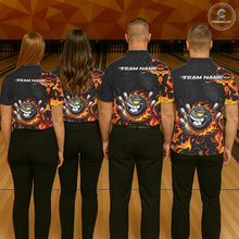 Load image into Gallery viewer, Funny Angry Bowling Polo, 1/4 Zip Shirt for Women Custom Black and Orange Flame Bowling Team jerseys NQS11683