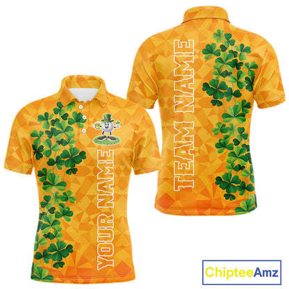 Orange pattern Green clovers St Patrick's Day Mens Golf Polo shirts Custom best golf gifts for men NQS11697