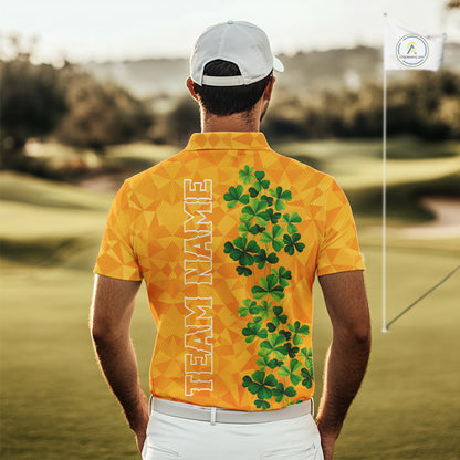 Orange pattern Green clovers St Patrick's Day Mens Golf Polo shirts Custom best golf gifts for men NQS11697
