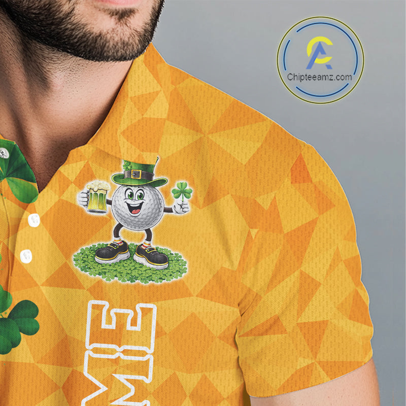 Orange pattern Green clovers St Patrick's Day Mens Golf Polo shirts Custom best golf gifts for men NQS11697