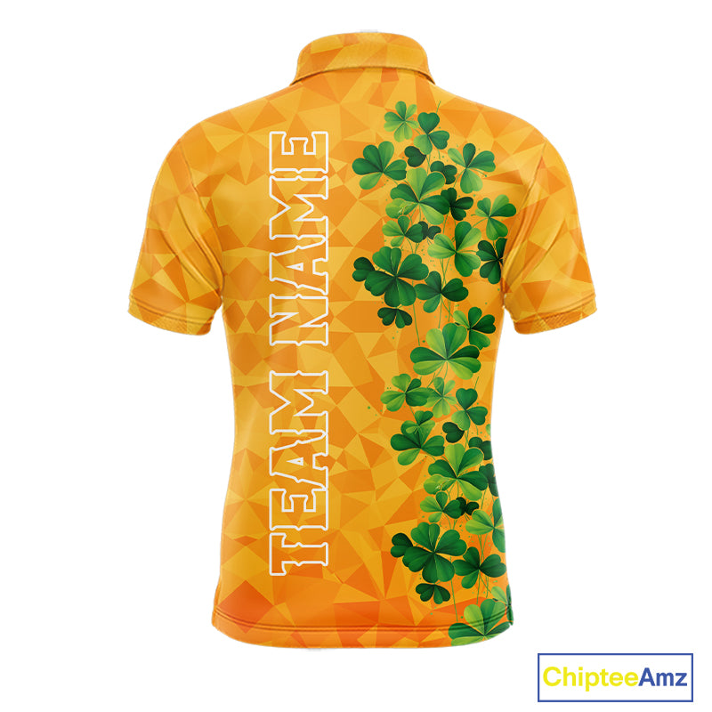 Orange pattern Green clovers St Patrick's Day Mens Golf Polo shirts Custom best golf gifts for men NQS11697