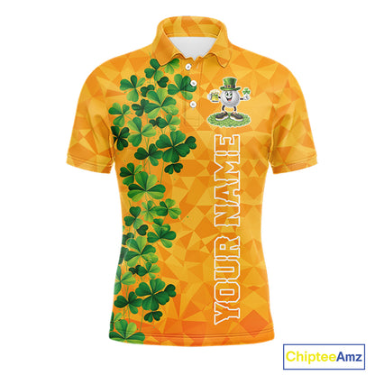 Orange pattern Green clovers St Patrick's Day Mens Golf Polo shirts Custom best golf gifts for men NQS11697
