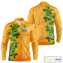 Load image into Gallery viewer, Orange pattern Green clovers St Patrick's Day Mens Golf Polo shirts Custom best golf gifts for men NQS11697