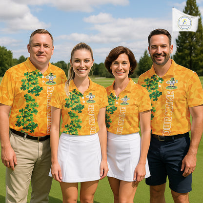 Orange pattern Green clovers St Patrick's Day Mens Golf Polo shirts Custom best golf gifts for men NQS11697