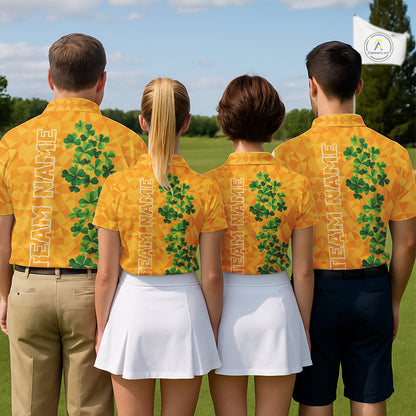 Orange pattern Green clovers St Patrick's Day Mens Golf Polo shirts Custom best golf gifts for men NQS11697