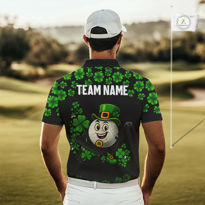 Black and Green Shamrock Funny Golf Polo Shirt For Men Custom St Patrick's Day mens golf outfit NQS11164
