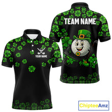 Load image into Gallery viewer, Black and Green Shamrock Funny Golf Polo Shirt For Men Custom St Patrick&#39;s Day mens golf outfit NQS11164