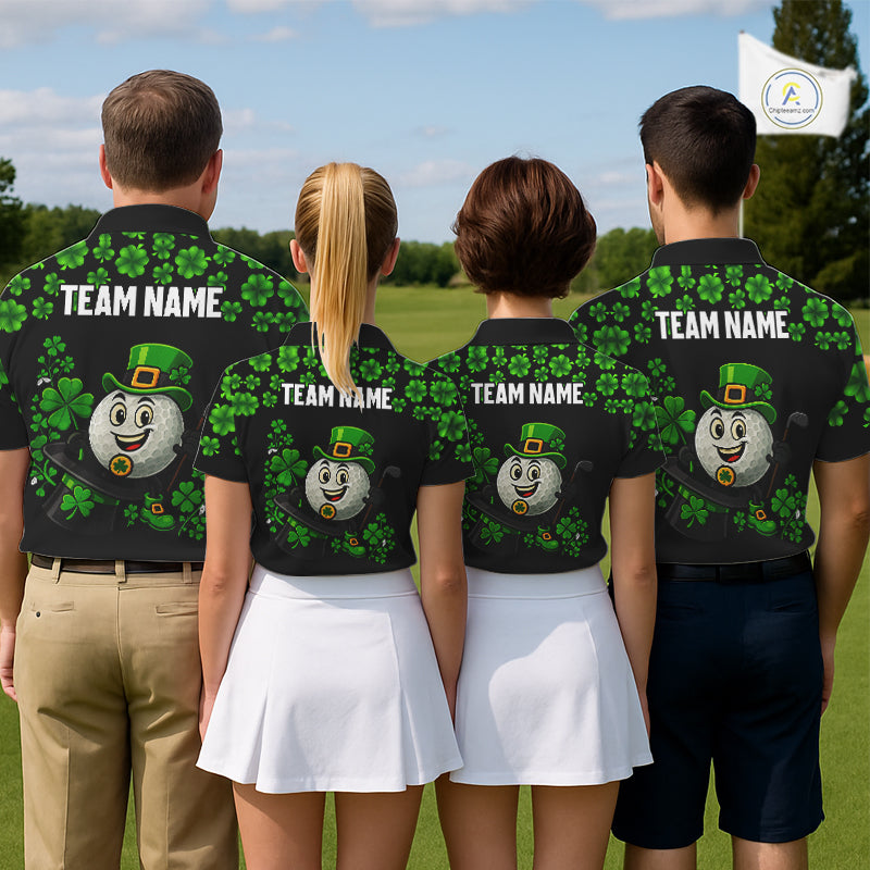 Black and Green Shamrock Funny Golf Polo Shirt For Men Custom St Patrick's Day mens golf outfit NQS11164