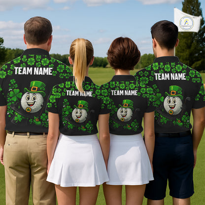 Black and Green Shamrock Funny Golf Polo Shirt For Men Custom St Patrick's Day mens golf outfit NQS11164