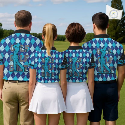 Personalized golf polo shirts for men blue argyle pattern black American Flag patriotic golf shirts NQS11368