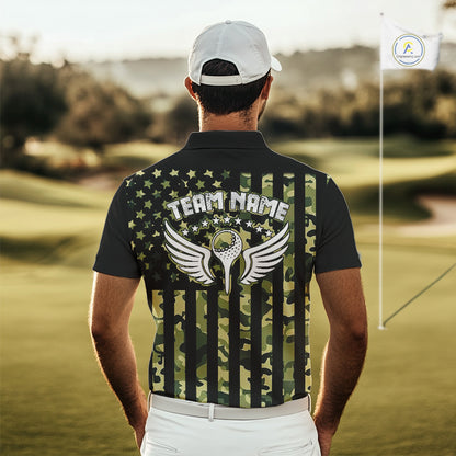 Black and Green Camo American Flag Golf Polo Shirts For Men Custom patriotic men's golf clothing NQS11178