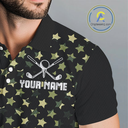 Black and Green Camo American Flag Golf Polo Shirts For Men Custom patriotic men's golf clothing NQS11178