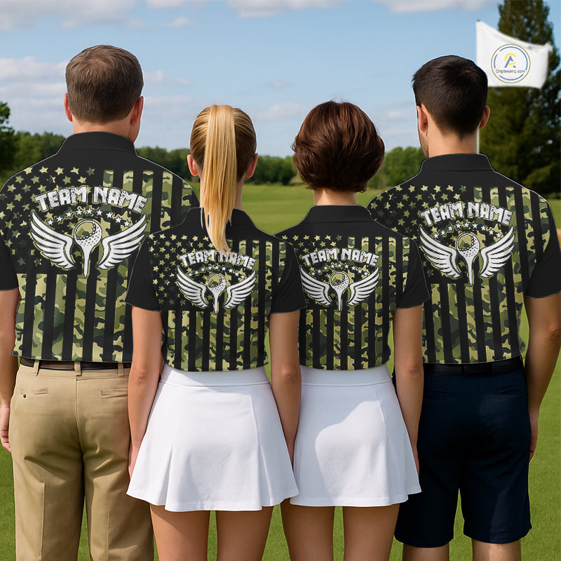 Black and Green Camo American Flag Golf Polo Shirts For Men Custom patriotic men's golf clothing NQS11178