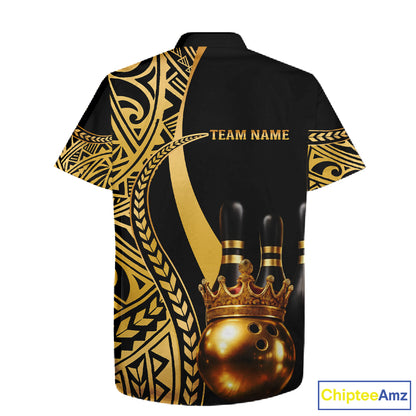 Black and Gold crown Bowling ball pins Hawaiian Shirts Custom Bowling Team jerseys NQS11592