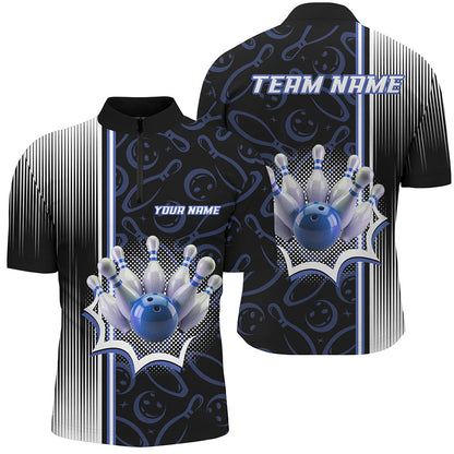 Blue Bowling Camo Custom Bowling Shirts For Men Bowling League Jerseys Bowler Outfit NQS8417