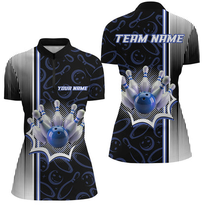 Blue Bowling Camo Custom Bowling Shirts For Women Bowling League Jerseys Bowler Outfit NQS8417