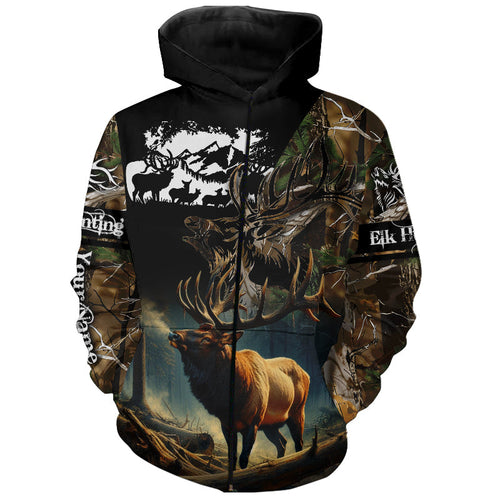 Bulk Elk hunting camouflage Custom name all over print Shirts, Personalized hunting Gifts FSD47