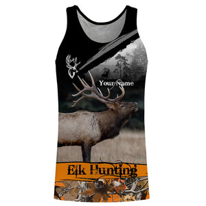 Elk hunting orange camouflage custom name shirts for hunters, Personalized elk hunting gifts FSD51