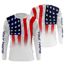 Load image into Gallery viewer, American flag Performance Shirts, Custom Name US Fishing water wave UV Protection shirts for Fisherman FSD4054