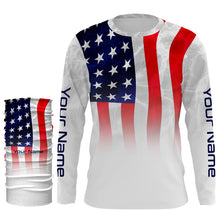 Load image into Gallery viewer, American flag Performance Shirts, Custom Name US Fishing water wave UV Protection shirts for Fisherman FSD4054