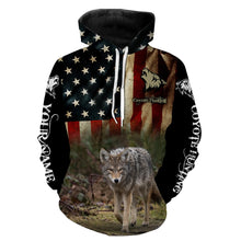 Load image into Gallery viewer, Coyote Hunting American Flag Custom Name 3D all over print Shirts, Coyote Hunting Clothing Gifts FSD109