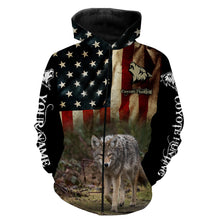 Load image into Gallery viewer, Coyote Hunting American Flag Custom Name 3D all over print Shirts, Coyote Hunting Clothing Gifts FSD109