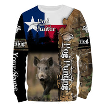 Load image into Gallery viewer, Wild Hog Hunting Texas Flag Camo Custom Name Shirts, TX Hog hunting shirt for hunter FSD332