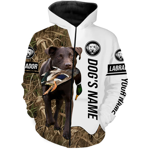 Duck Hunting with Labrador Retriever Dog Custom Name Camo Full Printing Shirts, Chocolate Lab Hunting Partner FSD2669